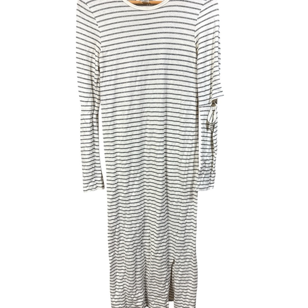 Current/Elliott Silver Metallic Striped The Quince Knit Midi Dress - Picture 2 of 7